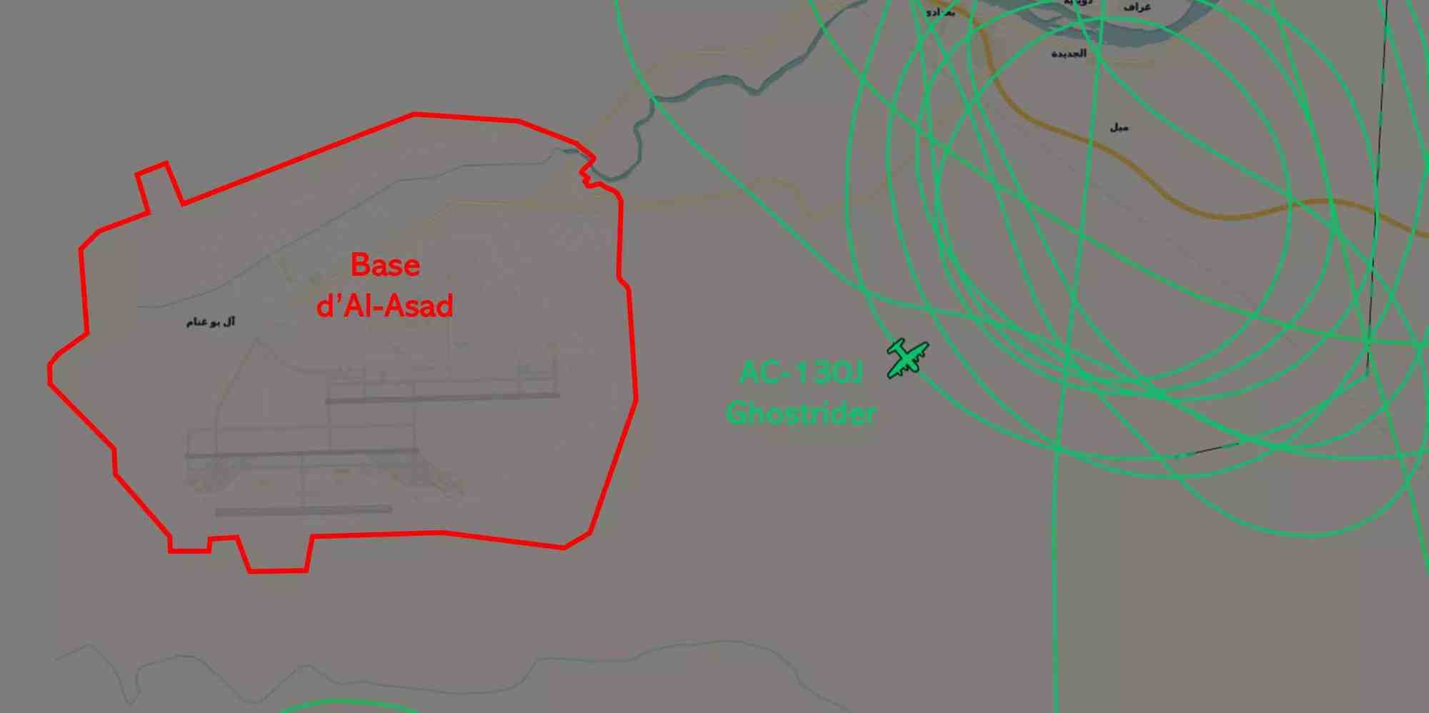 AC-130J Ghostrider en vol après la frappe de missile sur la base d'Al-Asad.