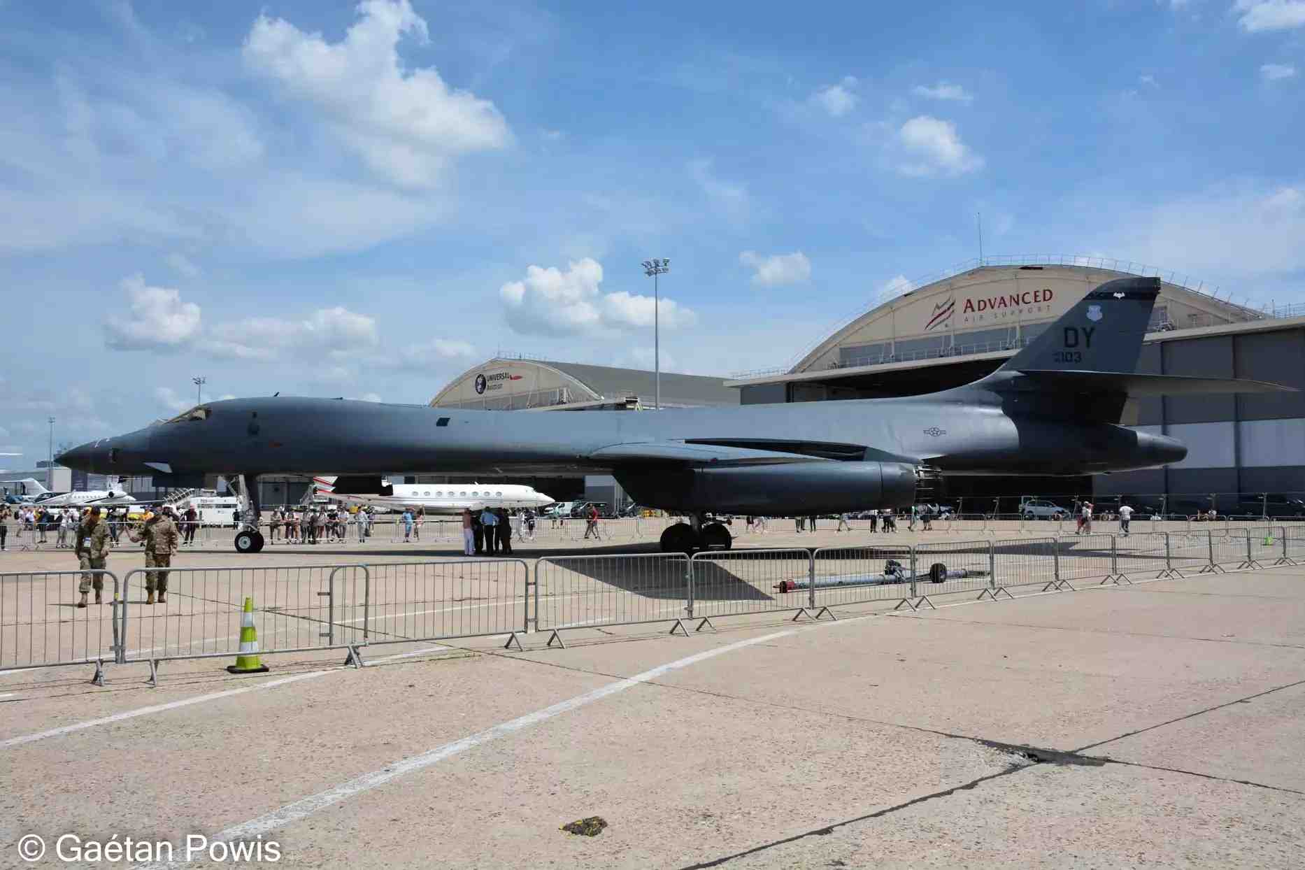 Bombardier stratégique américain B-1B Lancer lors du SIAE 2023 (Salon du Bourget).
