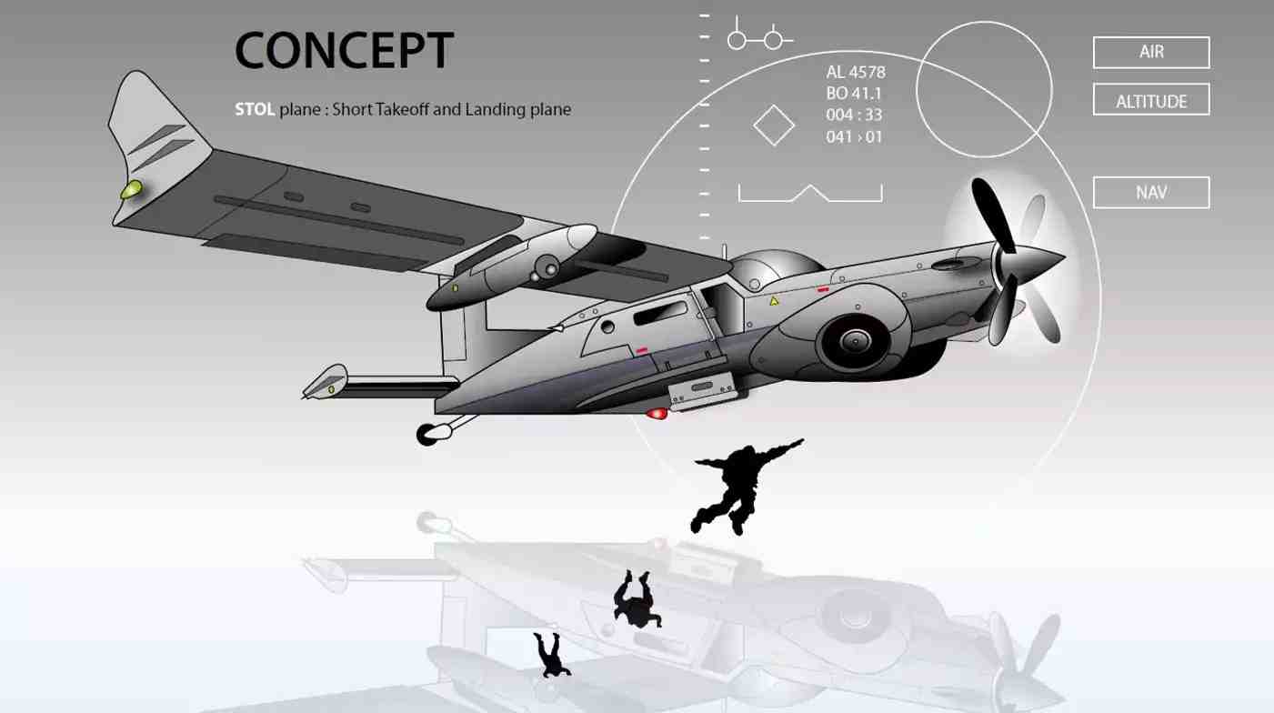 Esquisse du futur avion STOL du Special Operation Regiment (SOR) belge publié dans la Vision stratégique (2016).