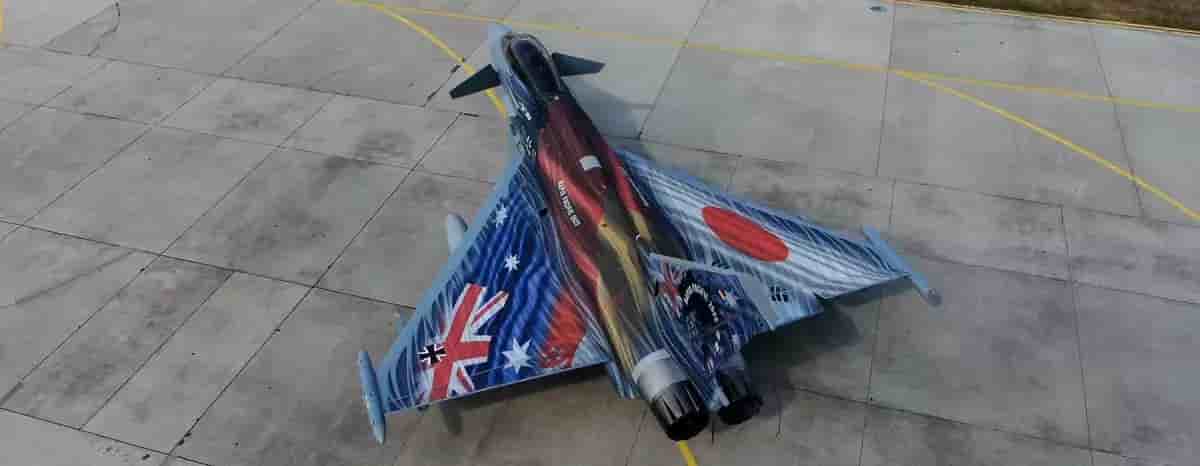 Un Eurofighter Typhoon allemand, floqué aux couleurs de l'opération Rapid Pacific 2022.