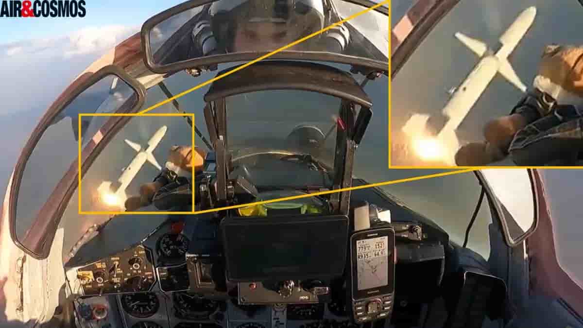 Tir d'un missile antiradar AGM-88 HARM depuis un MiG-29 ukrainien.