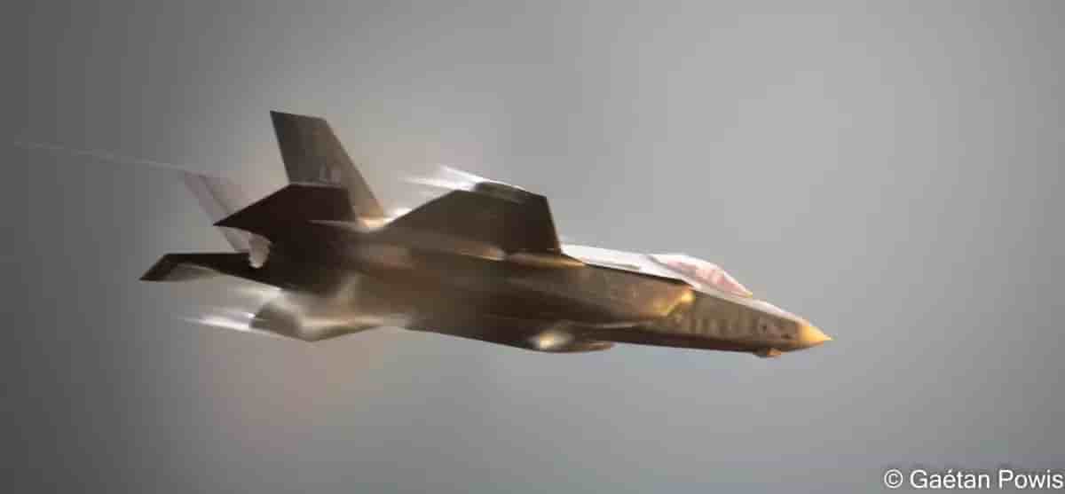 F-35A américain durant une présentation à Sanicole 2022.