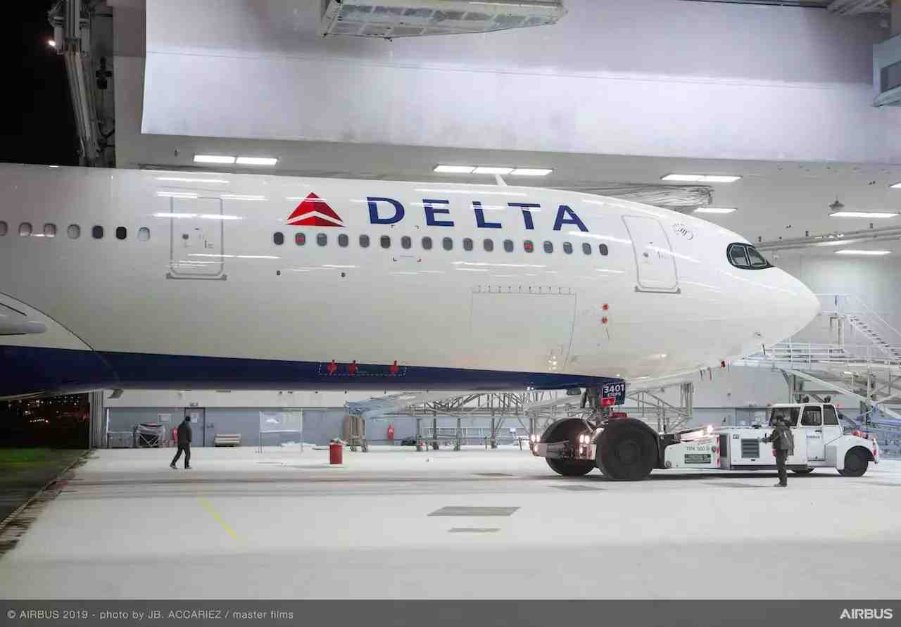 A330-900 Delta Air Lines MSN1915 rolls out of paint shop