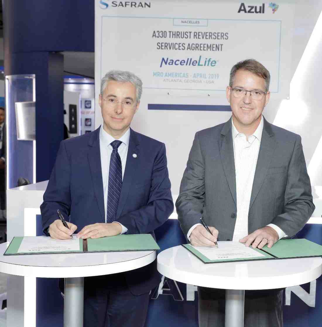 Safran Nacelles a signé le 9 avril un contrat couvrant la maintenance et l'approvisionnement de pièces de rechange des inverseurs de poussée des moteurs Rolls-Royce Trent 700 d'Airbus A330 de la compagnie aérienne Azul.
