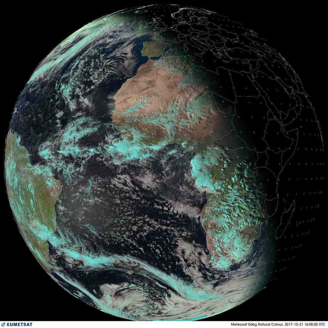 La Terre vue depuis l'orbite géostationnaire le 21 décembr e2017
