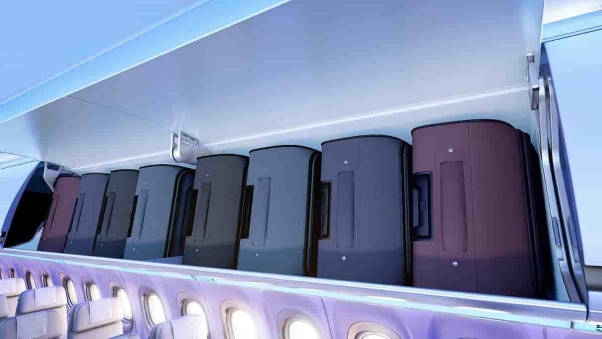 Airbus a redessiné les coffres à bagages cabine pour donner 40 % de volume en plus.