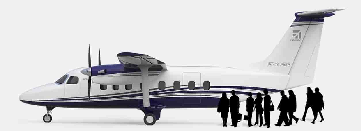 Le Cessna SkyCourier 408 a été commandé à 100 exemplaires par FedEx Express. En version transport de passagers, l'appareil offre 19 places sur une distance de 900 nautiques.