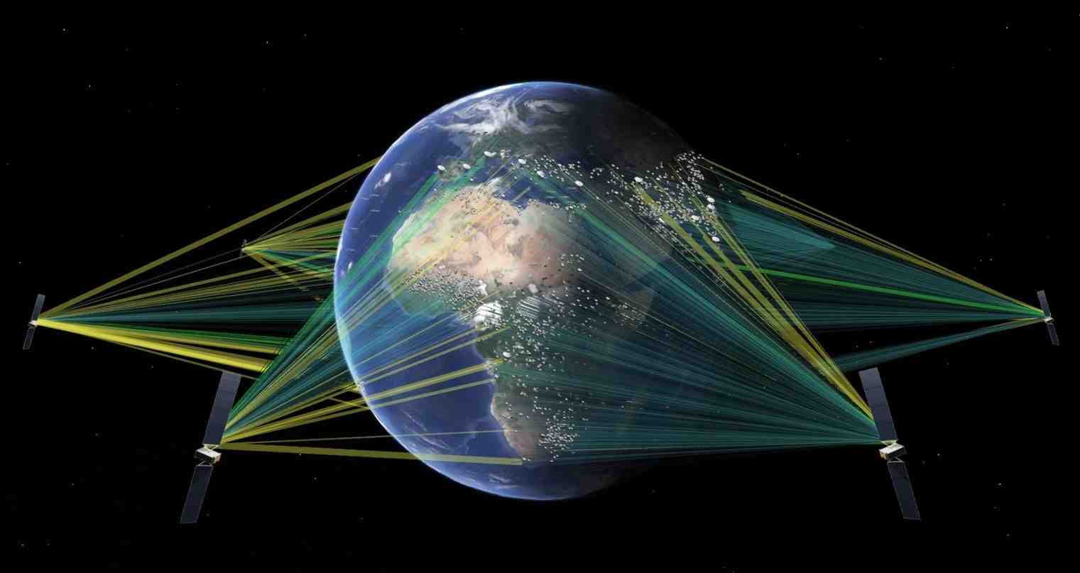 Vue d'artiste de la constellation O3b mPower déployée