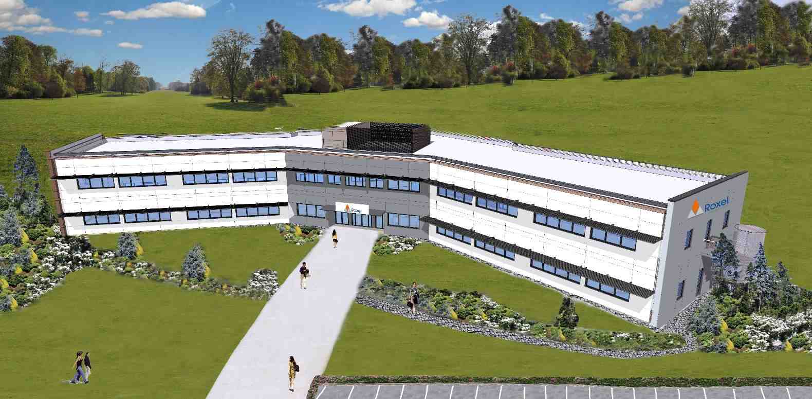 Dessin d'artiste du nouveau bâtiment de Roxel à Saint-Médard en Jalles.