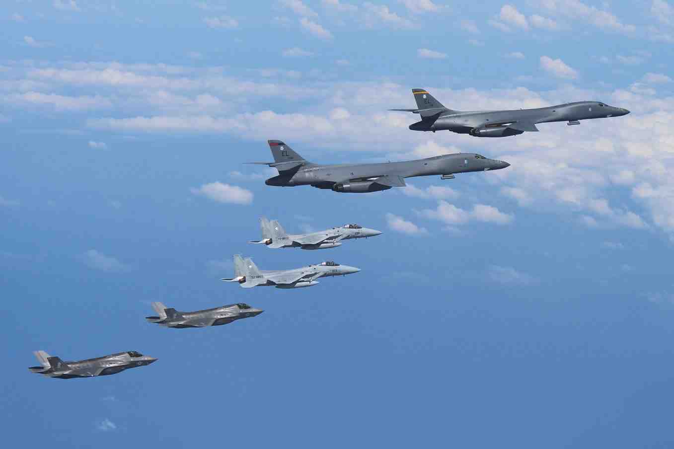 USMC F-35Bs, USAF B-1Bs and Japan Air Self-Defense Force F-15Js.