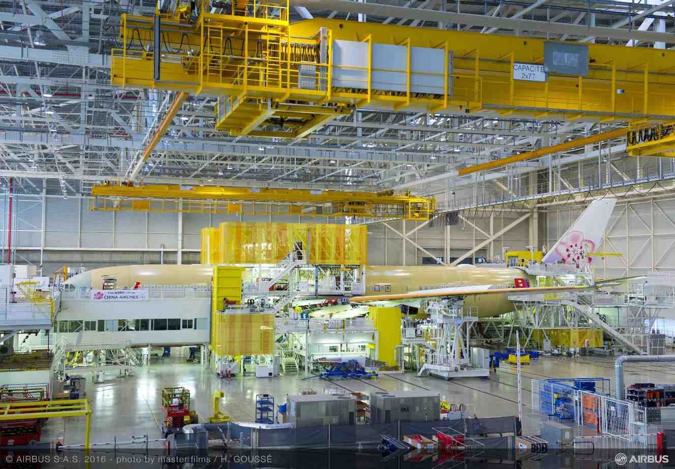 La FAL (chaîne d'assemblage finale) d'un Airbus A350 de China Airlines.