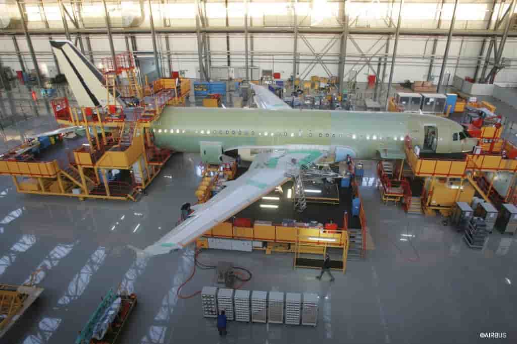 Ligne d'assemblage final d'Airbus A320 à Hambourg.