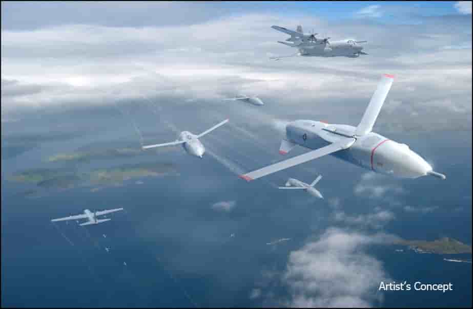 Le système de drones Gremlins récupérables en plein vol et réutilisables dans les 24 heures, actuellement étudié au sein de la Darpa.