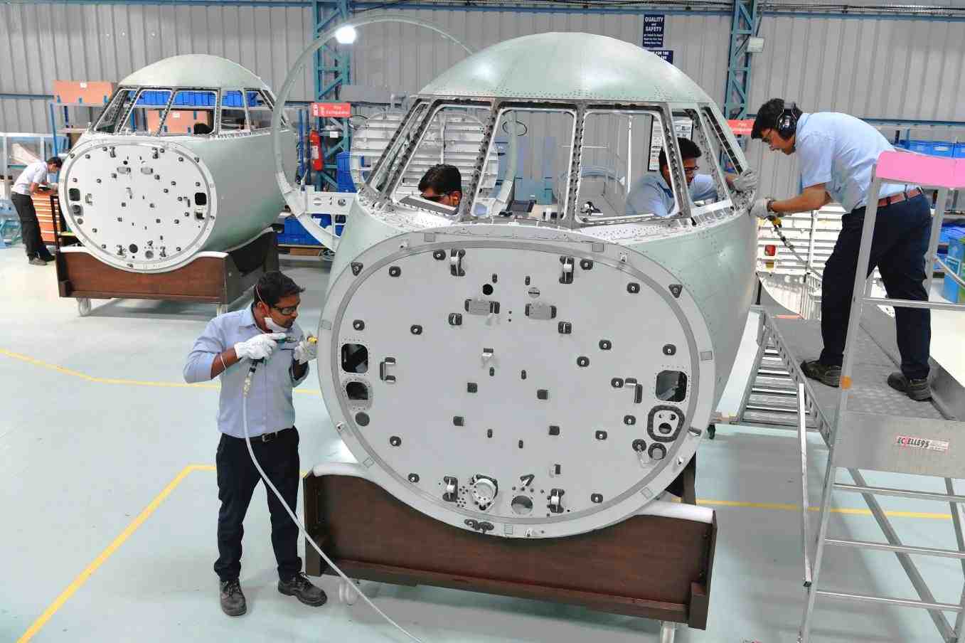 First Falcon 2000 cockpit front section assembled in India.