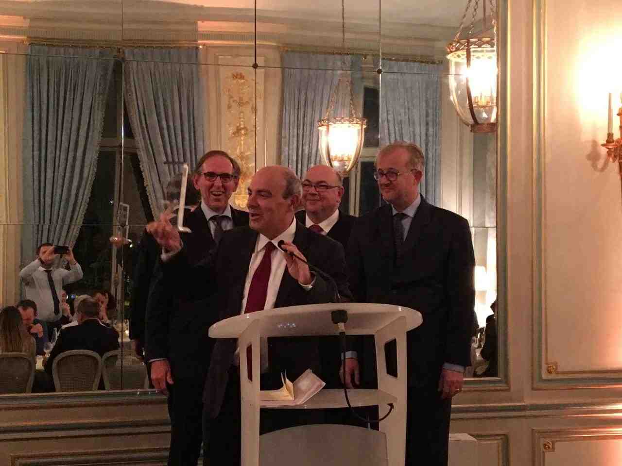 De gauche à droite : Michel Dubarry (Rolls-Royce), Eric Trappier (Dassault Aviation), Pascal Parant (AAR Corp.) et Hubert de Caslou (Air & Cosmos)