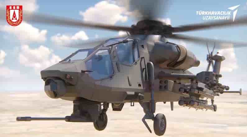 Vue d'artiste du futur hélicoptère d'attaque lourd "Atak 2" turc, d'une masse deux fois supérieure à celle du T-129 Atak, soit 10 t.