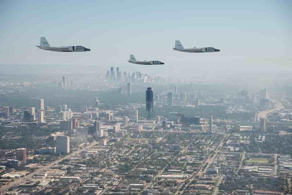 Pour la première fois depuis les années 1970, la Nasa à réussit à faire voler ces trois WB-57 Cambera ensemble.