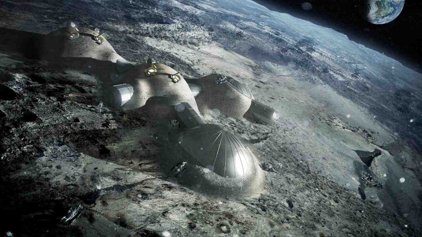 Dessin d'artiste du concept de village lunaire de l'Agence spatiale européenne