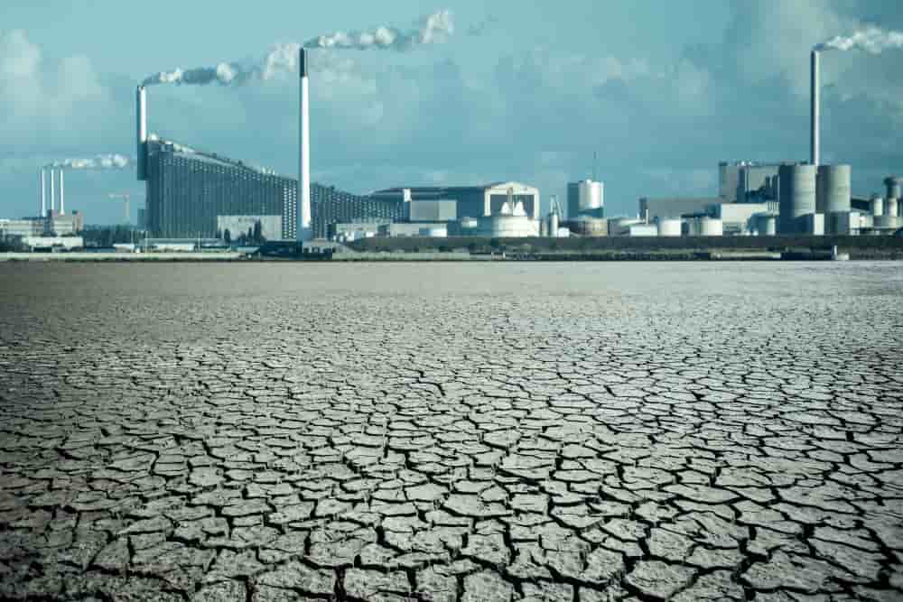 City after the effects of global warming and air pollution. Climate changes concept.