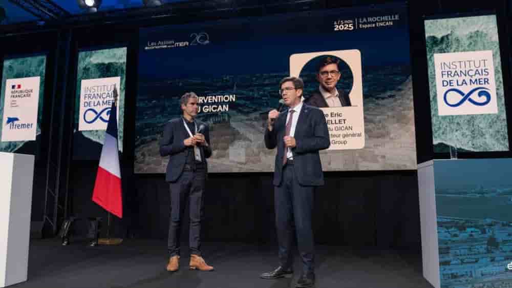 Le PDG de Naval Group, Pierre-Eric Pommelet, lors de son intervention aux Assises de l'économie de la mer à La Rochelle.