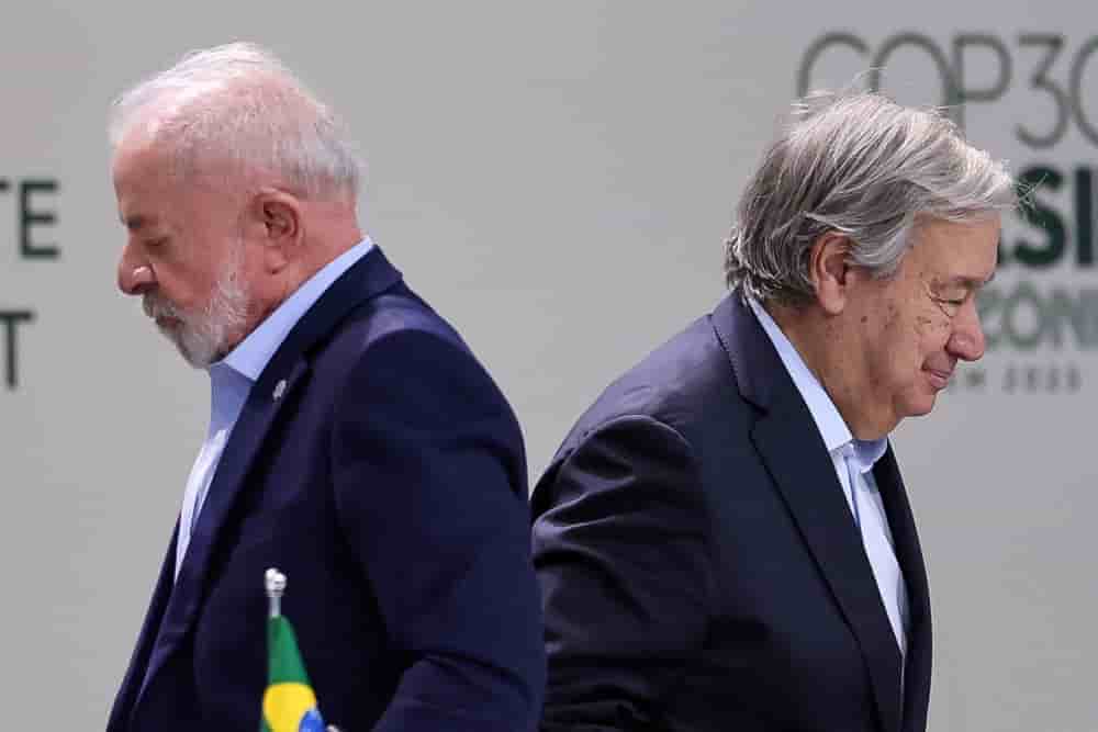 Le président brésilien Lula et le secrétaire général des Nations Unies, António Guterres, ce jeudi, à Belém
