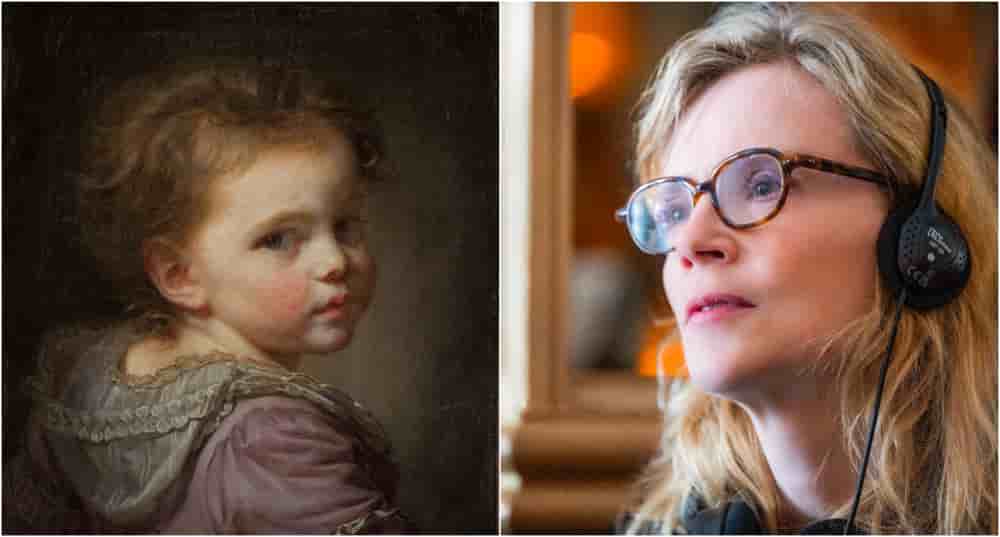 À gauche : « Tête d’enfant », dit « La Petite Nanette », 1770-1780 ; à droite, Isabelle Carré.