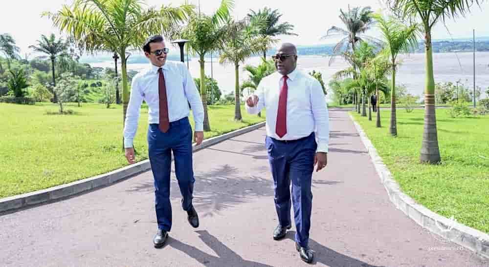 Cheikh Tamim ben Hamad Al Thani, l’émir du Qatar, avec Félix Tshisekedi, président de la RDC.