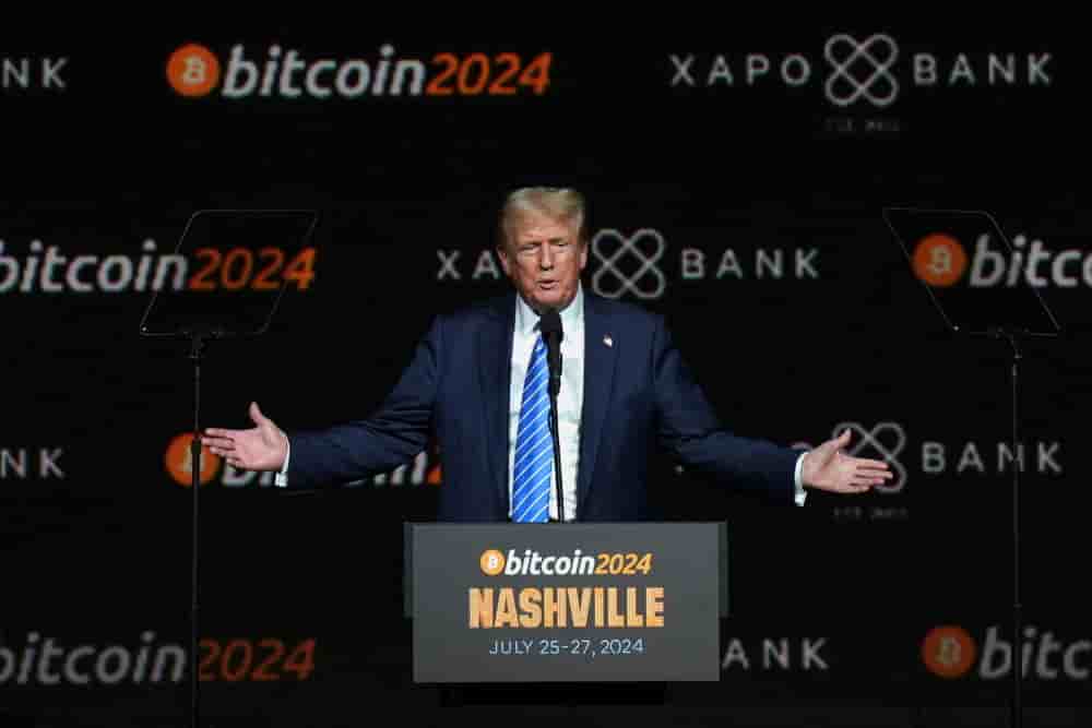 Donald Trump lors de la conférence sur les cryptomonnaies à Nashville, pendant la campagne à l’élection présidentielle.