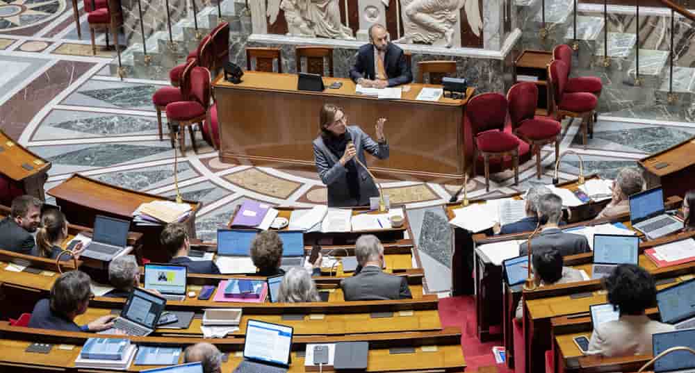 Légende photo : Prenant la parole à l’Assemblée, Amélie de Montchalin, ministre chargée des Comptes publics, a défendu le pacte Dutreil.