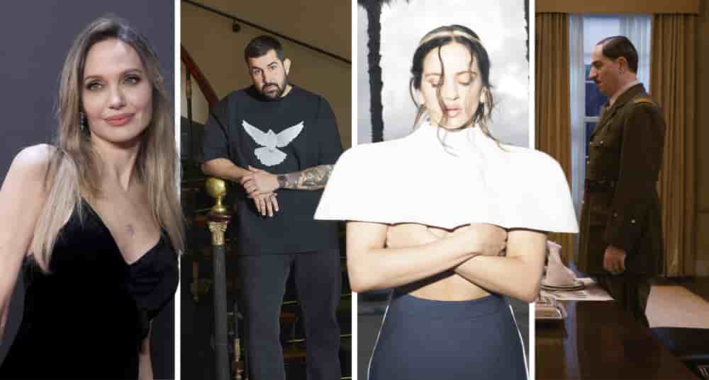 Angelina Jolie, Artus, Rosalia et une photo du film « La Bataille de Gaulle : L’âge de fer ».
