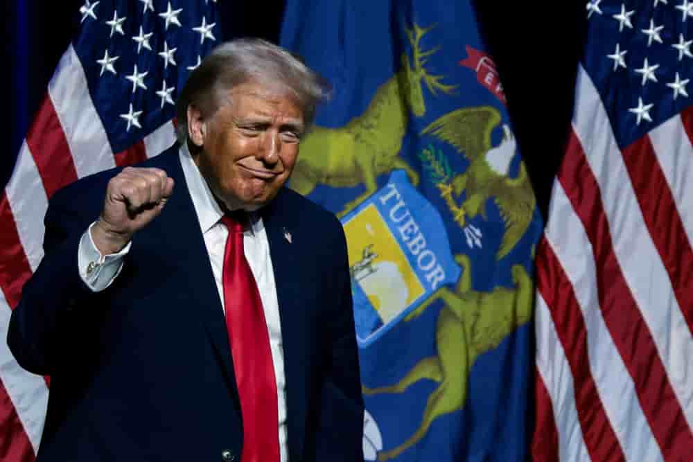 Le président américain Donald Trump prononce un discours au Detroit Economic Club à Detroit.