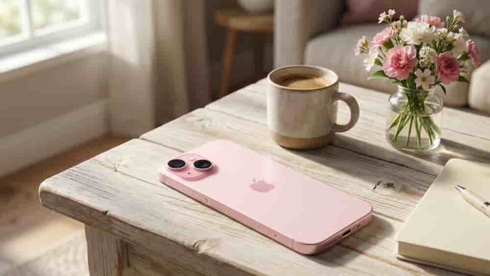 Le design rose poudré de l’iPhone 15 se distingue dans cette version 128 Go actuellement en promotion.