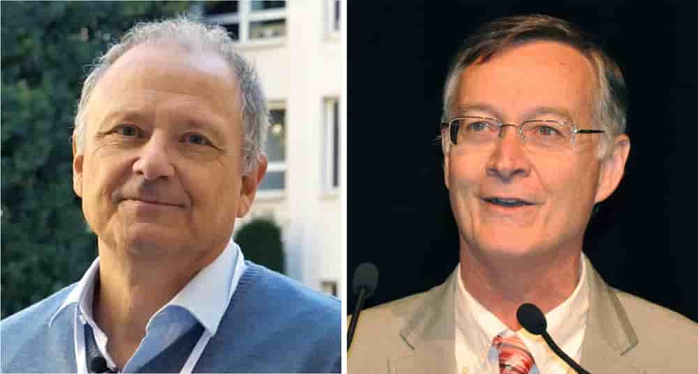 Hervé Haas, pédiatre infectiologue, et Antoine Flahault, médecin épidémiologiste.