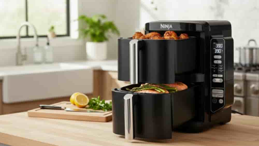 Avec ses deux tiroirs superposés, la Ninja Double Stack optimise l'espace sans sacrifier la capacité. Un format pensé pour les cuisines compactes.