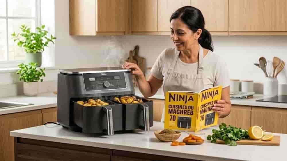 Le Ninja Air Fryer double compartiment XL permet de cuire deux plats différents en même temps grâce à ses deux zones indépendantes.