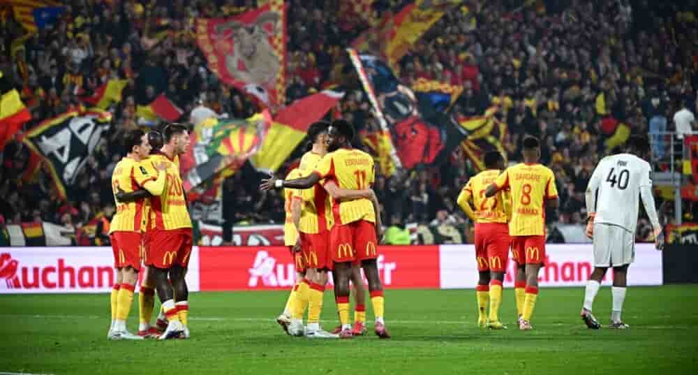 Les Lensois lors de leur victoire écrasante face au SCO d'Angers (5-1), vendredi 20 mars 2026, à l'occasion de la 27e journée de Ligue 1.