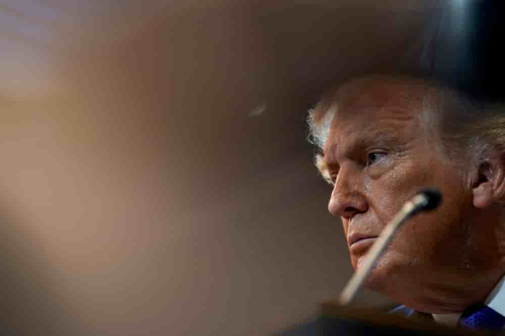 Donald Trump lors d'une conférence de presse à la Maison-Blanche, le 20 février 2026.