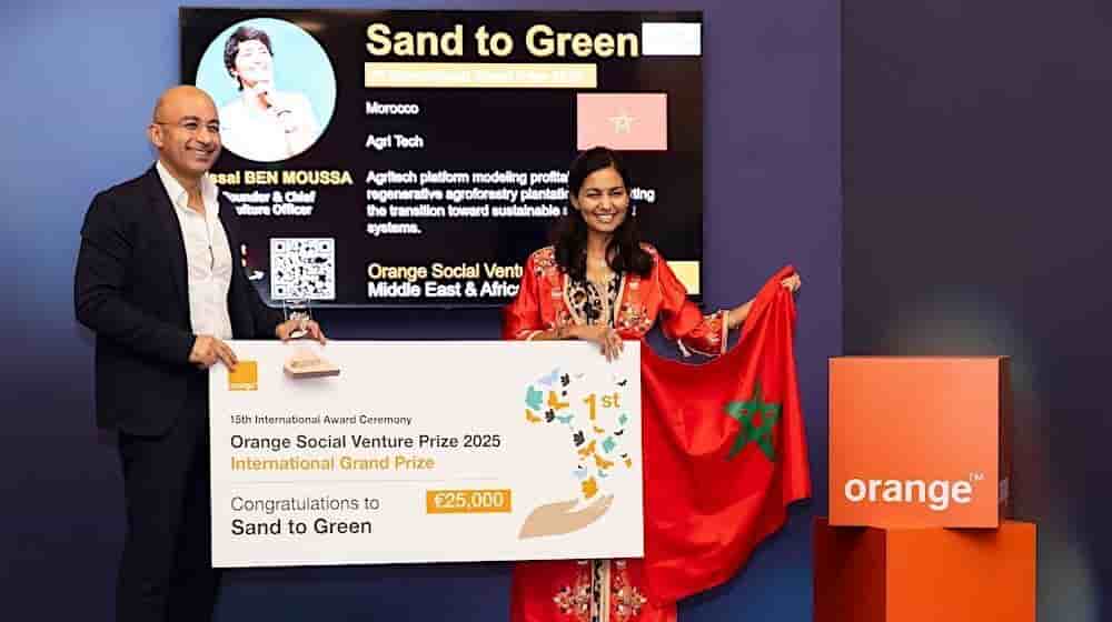 La start-up marocaine Sand to Green Grande est la grande gagnante du Prix Orange de l’Entrepreneur Social en Afrique et Moyen-Orient (POESAM) 2025 au niveau international.