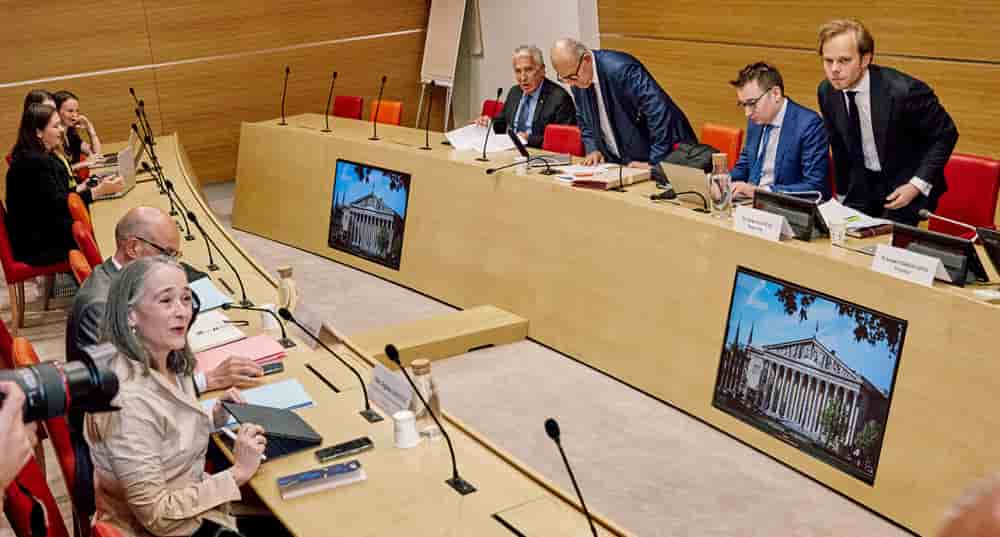 Delphine Ernotte, PDG de France Télévisions, assiste à une audition devant la commission d’enquête sur la neutralité, le fonctionnement et le financement de l’audiovisuel public, à l’Assemblée nationale, le 8 avril 2026.