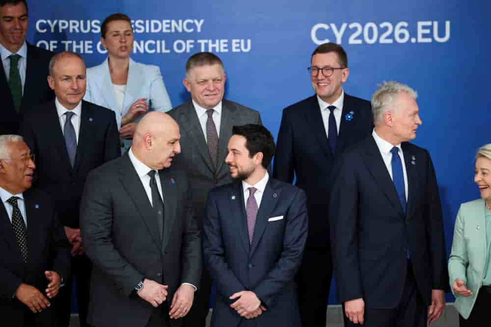 Le président du Conseil européen, Antonio Costa, la présidente de la Commission européenne, Ursula von der Leyen, le président libanais, Joseph Aoun, le prince héritier de Jordanie, Hussein, le président lituanien, Gitanas Nauseda, le Premier ministre...