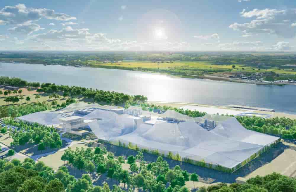 Visuel du futur site industriel, classé Seveso seuil haut, projeté par EMME en bord de Garonne, à Parempuyre.