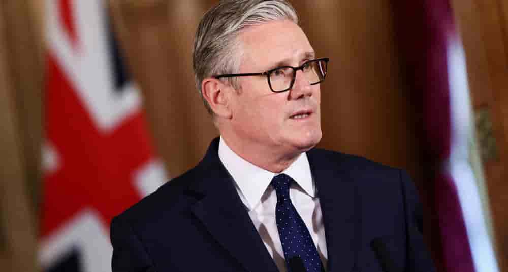 Le Premier ministre britannique Keir Starmer pendant une allocution au 10 Downing Street, en avril à Londres.