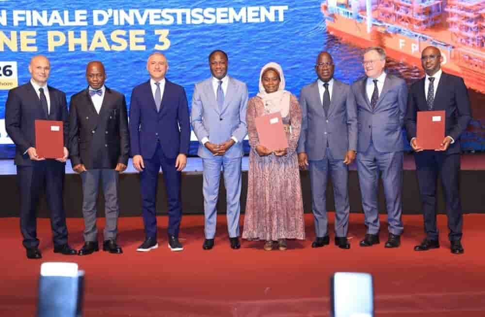 Cérémonie de signature de la phase 3 du projet Baleine à Abidjan, en Côte d’Ivoire, le 25 mai 2026.