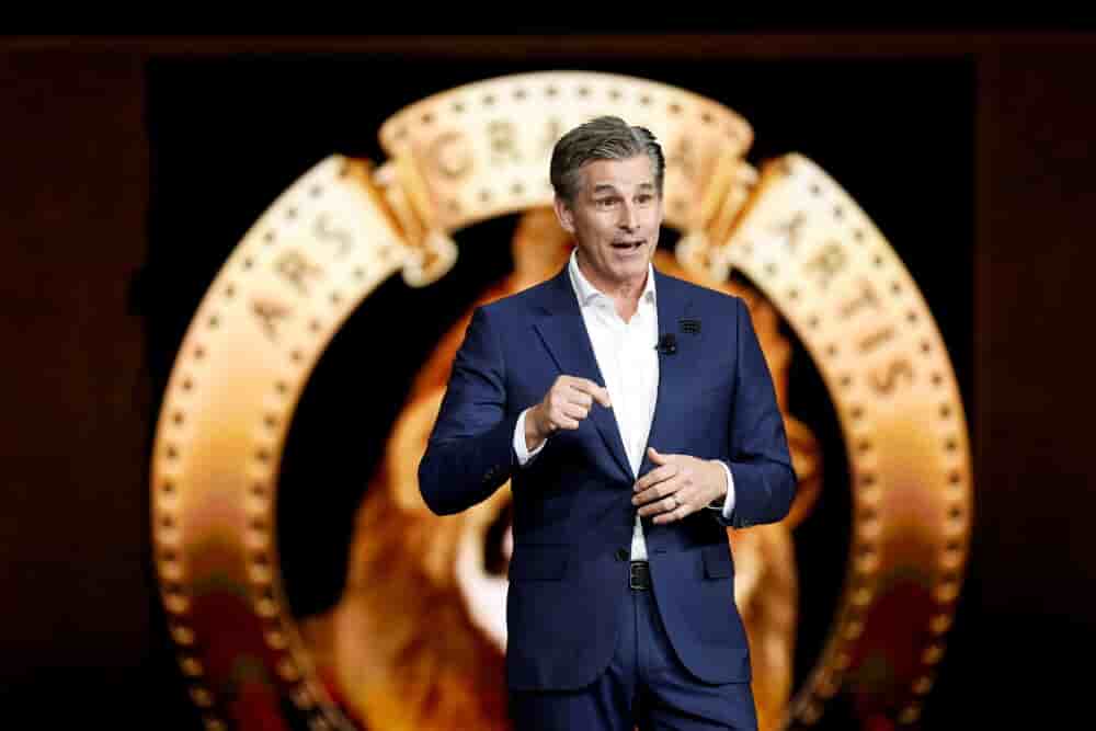Mike Hopkins, patron de Prime Video et d'Amazon MGM Studios, lors de la présentation d'Amazon MGM Studios à CinemaCon, à Las Vegas, le 15 avril 2026.