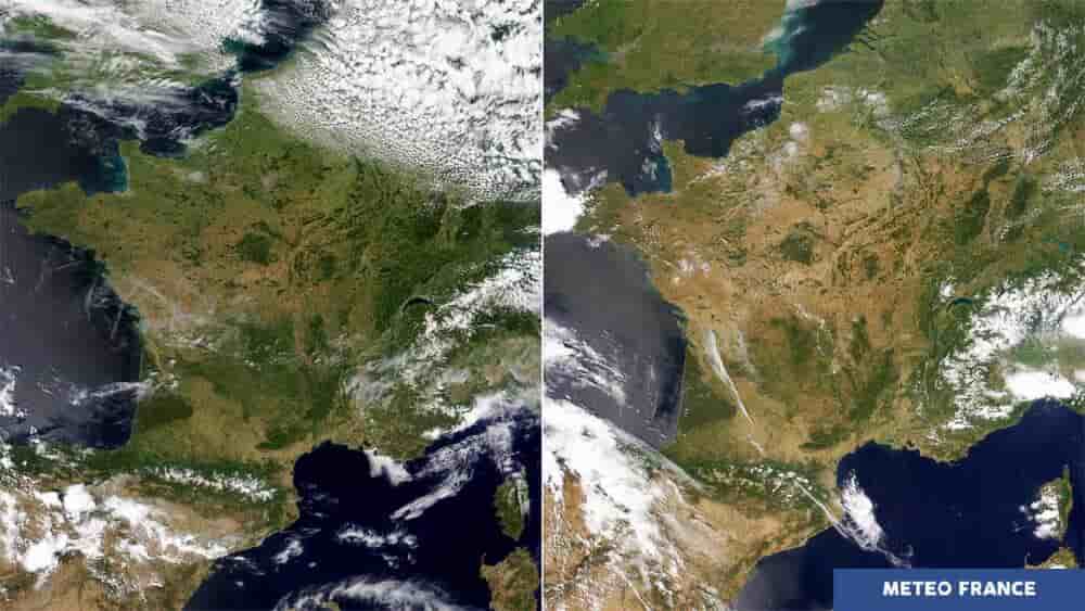 La France avant (le 14 juin) et après la canicule (le 25)