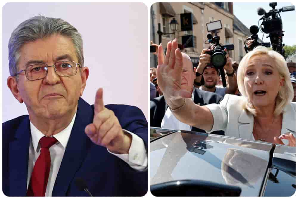Jean-Luc Mélenchon, candidat La France insoumise et Marine Le Pen, candidate Rassemblement national pour la présidentielle 2027.