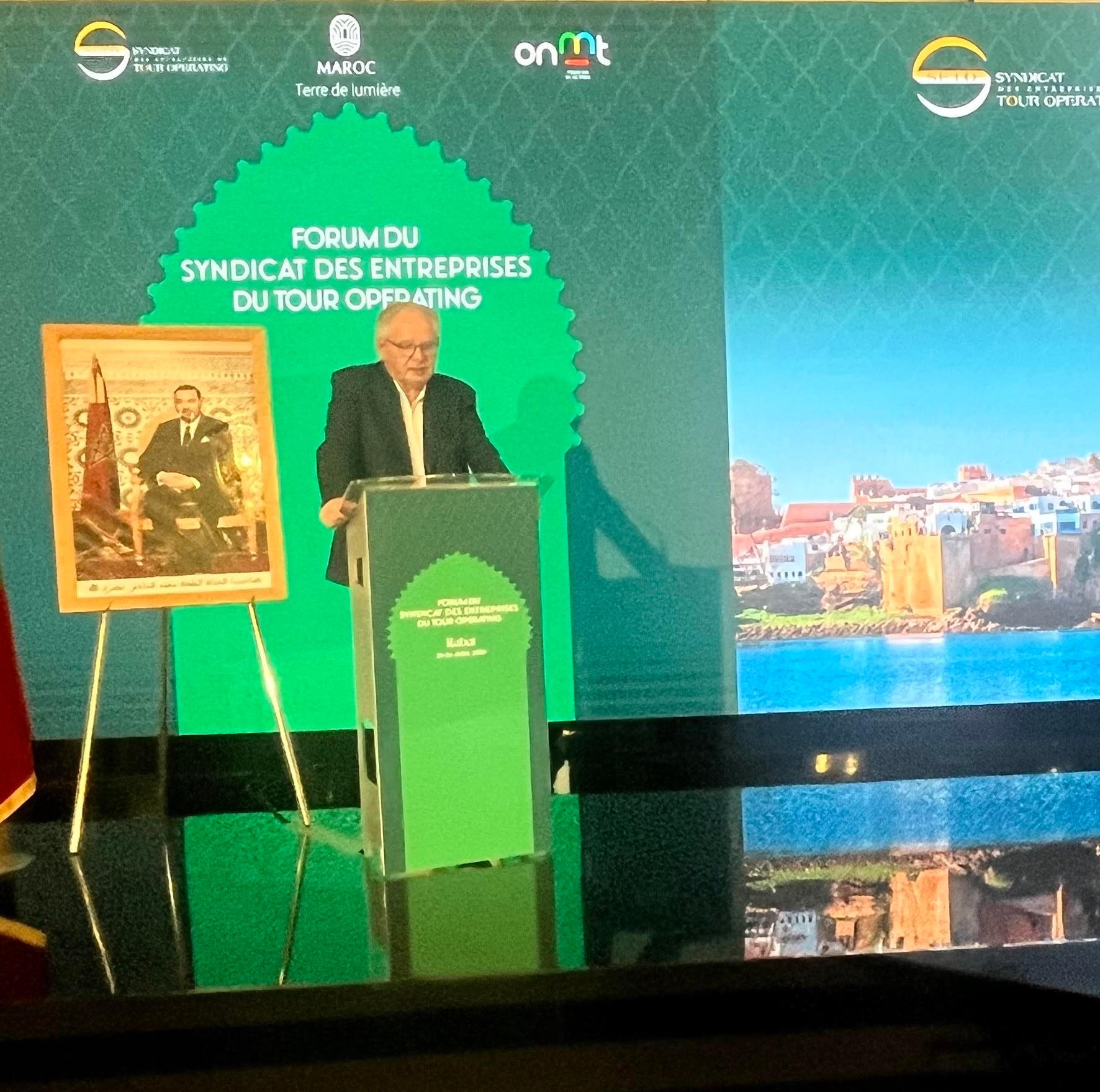 René-Marc Chikll, président du syndicat des entreprises du tour-operating, à Rabat, lors du forum annuel de l'organisation.