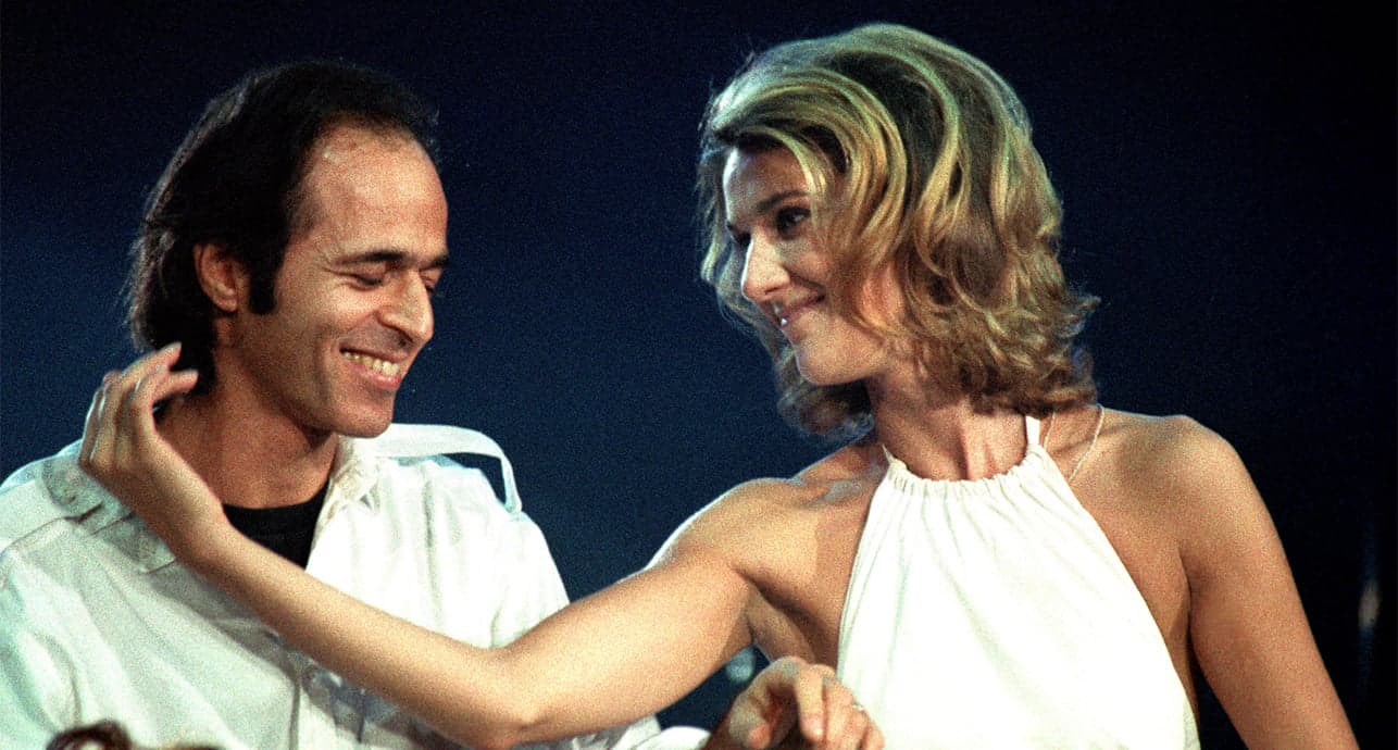 Jean-Jacques Goldman et Céline Dion en concert en 1995.