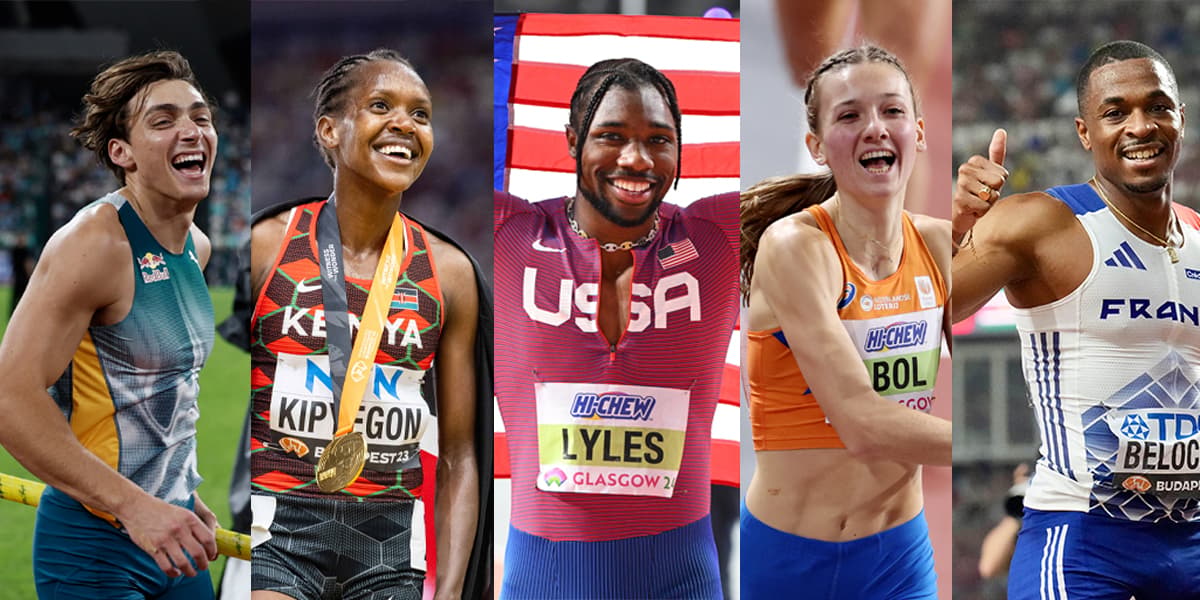 Armand Duplantis, Faith Kipyegon, Noah Lyles, Femke Bol, Wilhem Belocian.