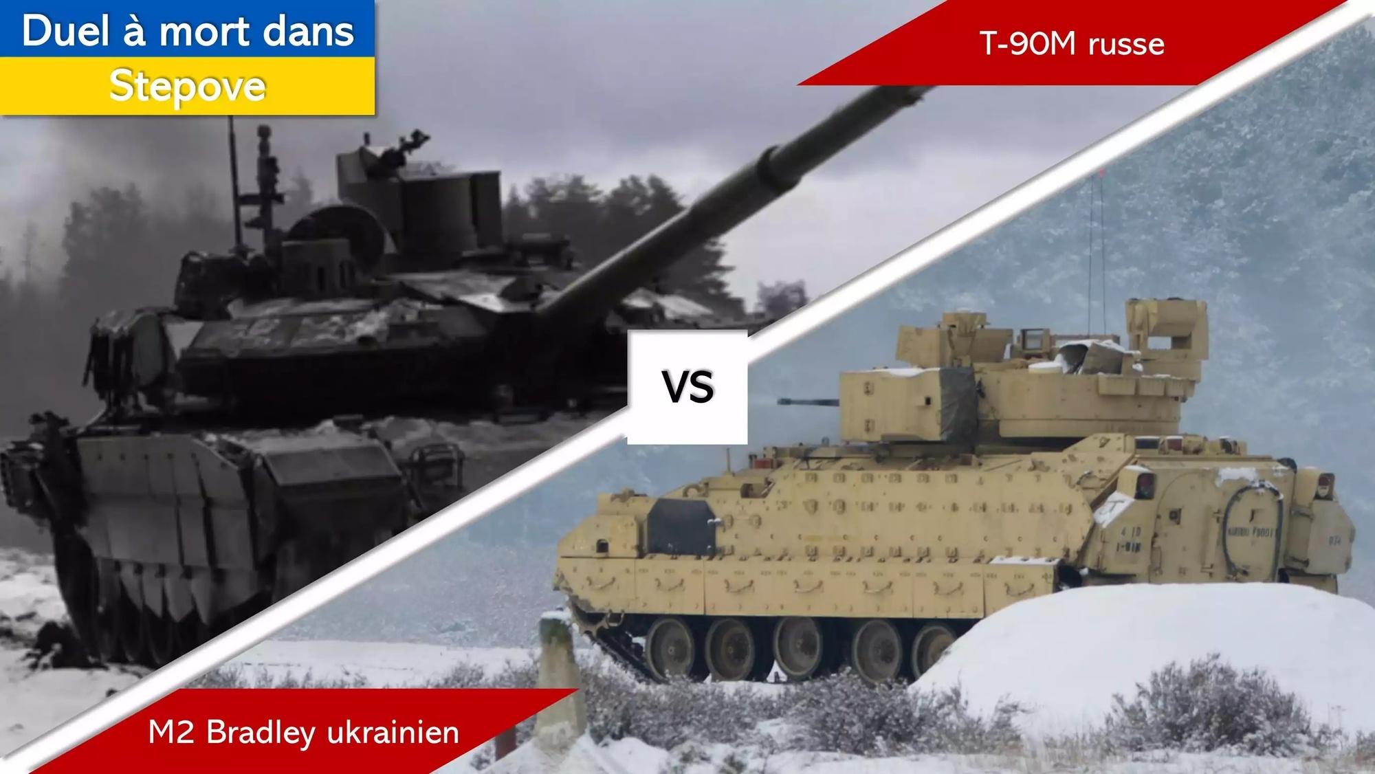 Duel à mort en Ukraine : char T-90M russe contre blindé M2 Bradley ukrainien.